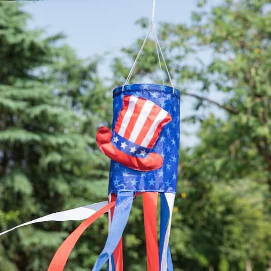 Glitzhome® 44" Patriotic Americana Uncle Sam Hat & Fireworks Windsocks Set